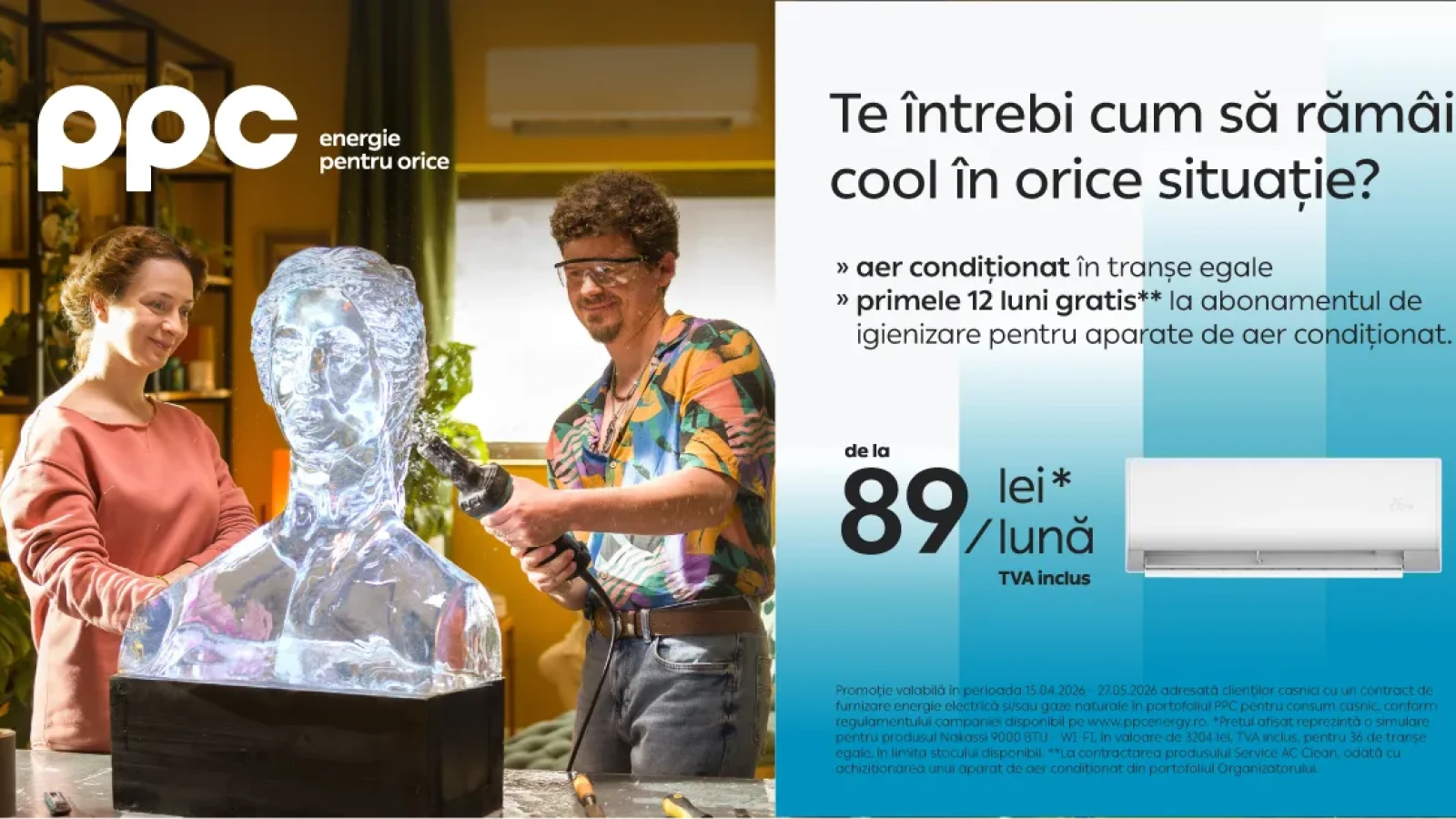 ppc energie oferta de aer conditionat in rate de 89 lei lunar si igienizare gratuita un an